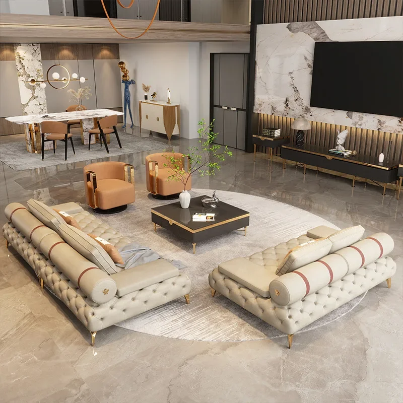 

-Italian design living room ergonomic sofa chair modern luxury European modular leather Nordic sofa set