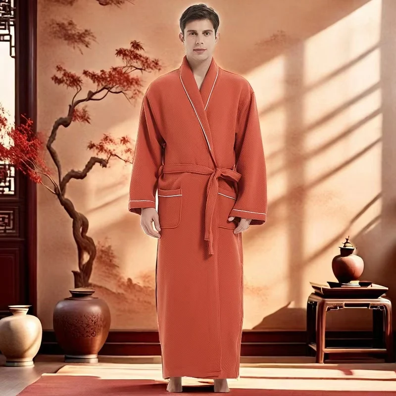 Robe Towel Fleece Solid Color Men Shower Soft Pockets Long Bath Robe Home Gown Sleepwear Bathrobe Pajama Man