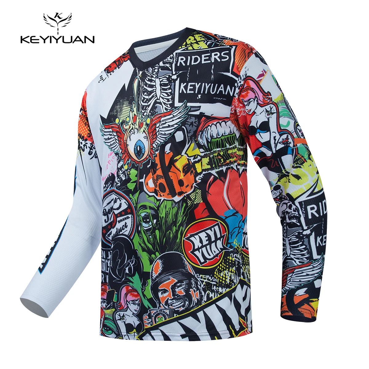 Keyiyuan Summer Long Sleeve Mens Motorbike Motocross Black Red T-shirt Delicate 360 Flight Offroad Jersey