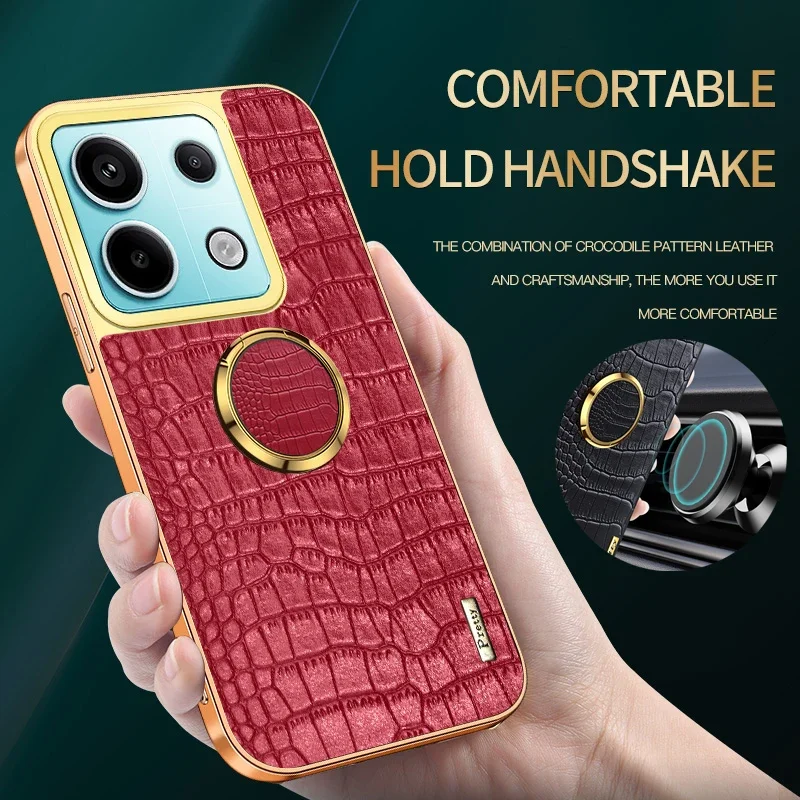 Para Redmi Note 13 Pro Plus 13C 4G 5G funda de teléfono con soporte de anillo magnético textura de cocodrilo fundas suaves de silicona de cuero PU