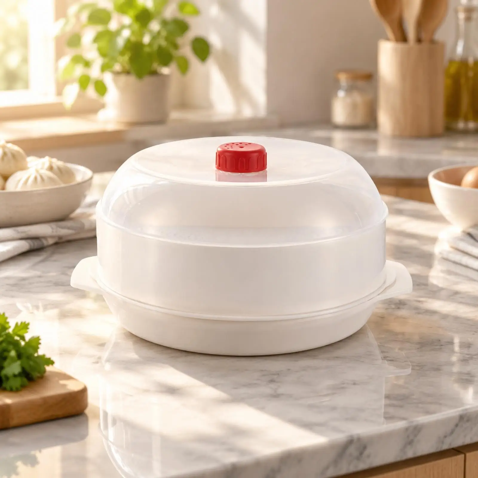 Microwave Steamer for Cooking with Domed Lid Vent Knob BPA Free Plastic Food Steamer Basket for Reheating Vegetables
