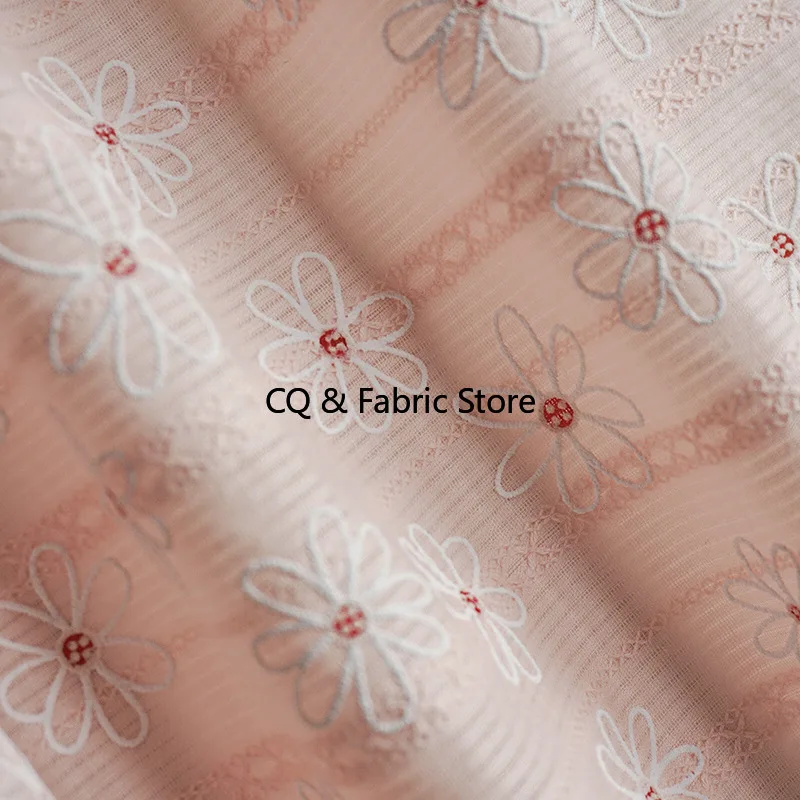 Pink Daisy Pure Cotton Printed Jacquard Fabric Curtain Tablecloth Dress Children's Clothing Floral Handmade Diy Fabric