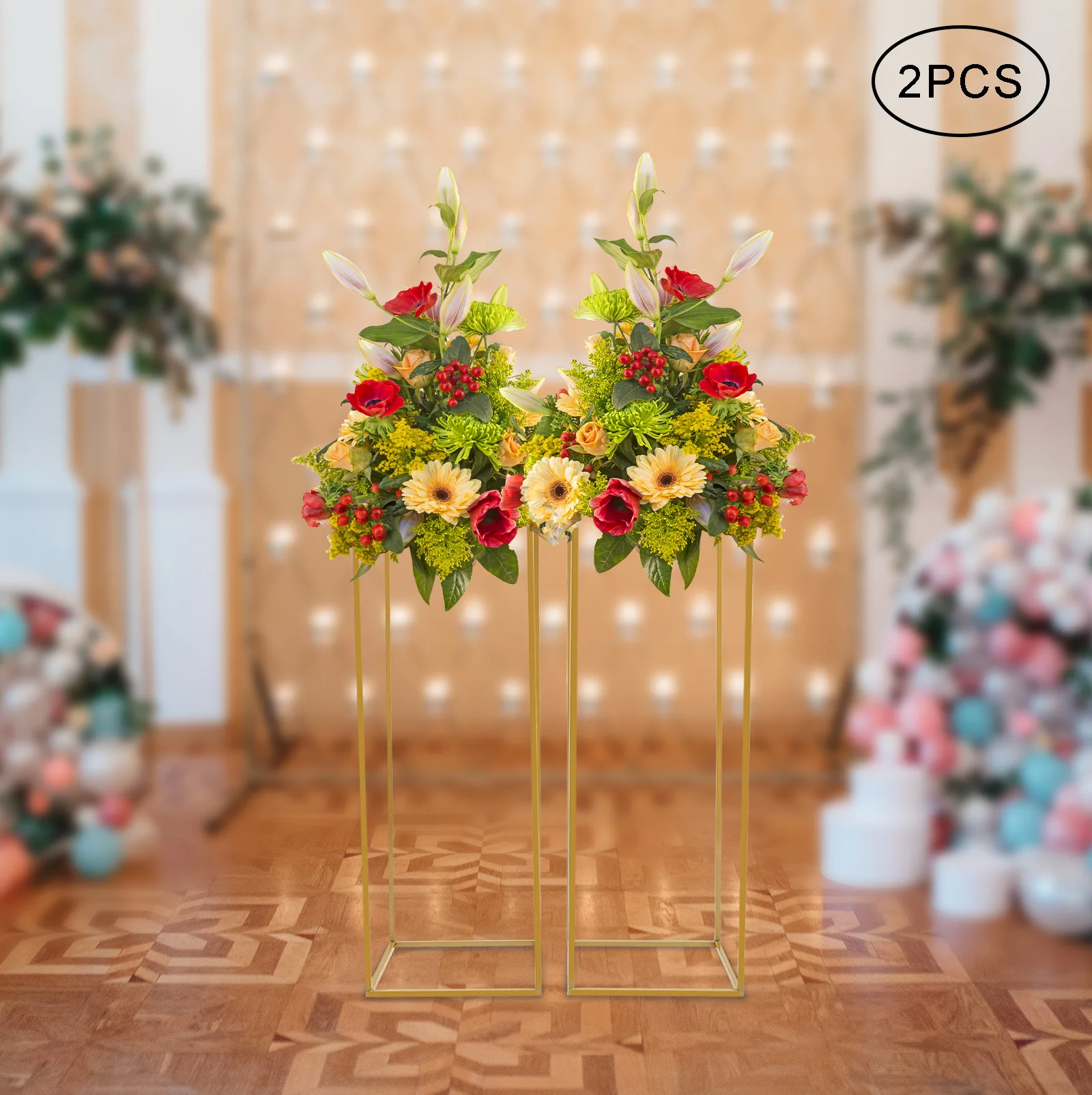 

Gold Wedding Flower Stand, Stable Iron Rack, Rectangular Shape, 2-Piece Set, Elegant Floor Standing Display for Flowers, Modern