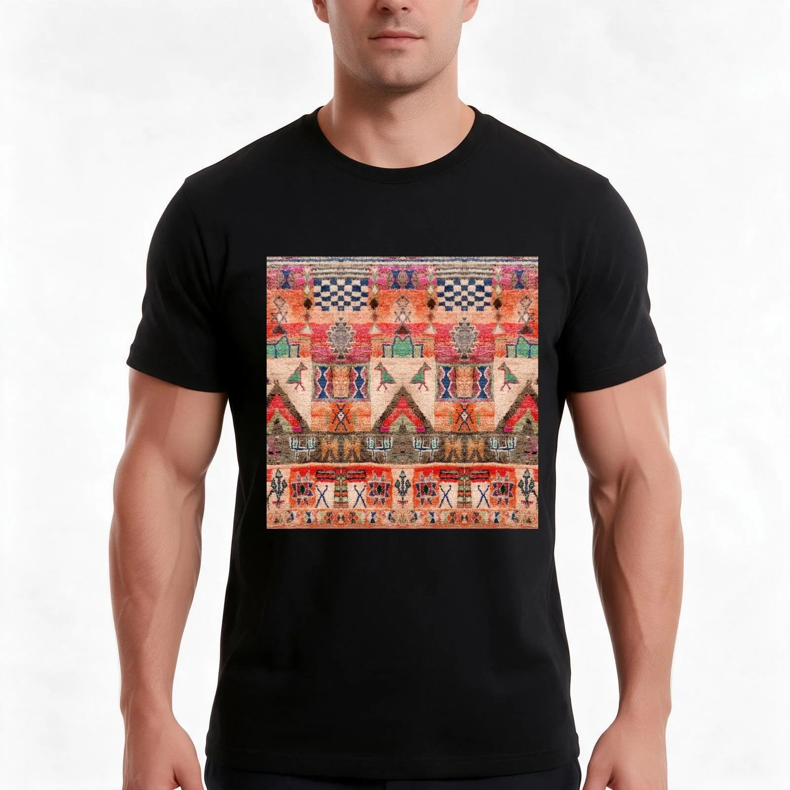 Moroccan Berber Carpet T-Shirt, Summer Casual Cotton Tee, Oversized Streetwear Tops, Vintage Graphic Print, Unisex Men Women