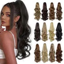 Lihui Synthetic 22inch Wavy Claw Clip On Ponytail Hair Extension Ponytail Extension Hair For Women Pony Tail Hair Hairpiece