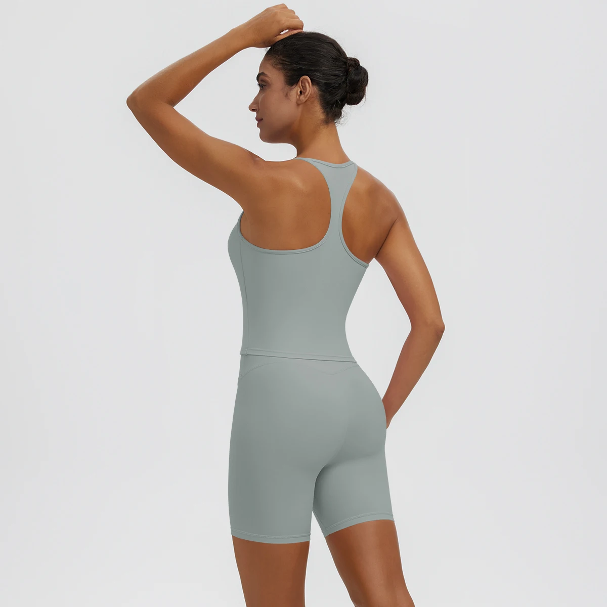 Rooftrellen 2-teiliges sexy einfarbiges Yoga-Set für Frauen, mit schönem Rücken und I-förmiger Weste, Fitness-Lauf-Yoga-Shorts-Set für Damen – Detail 34