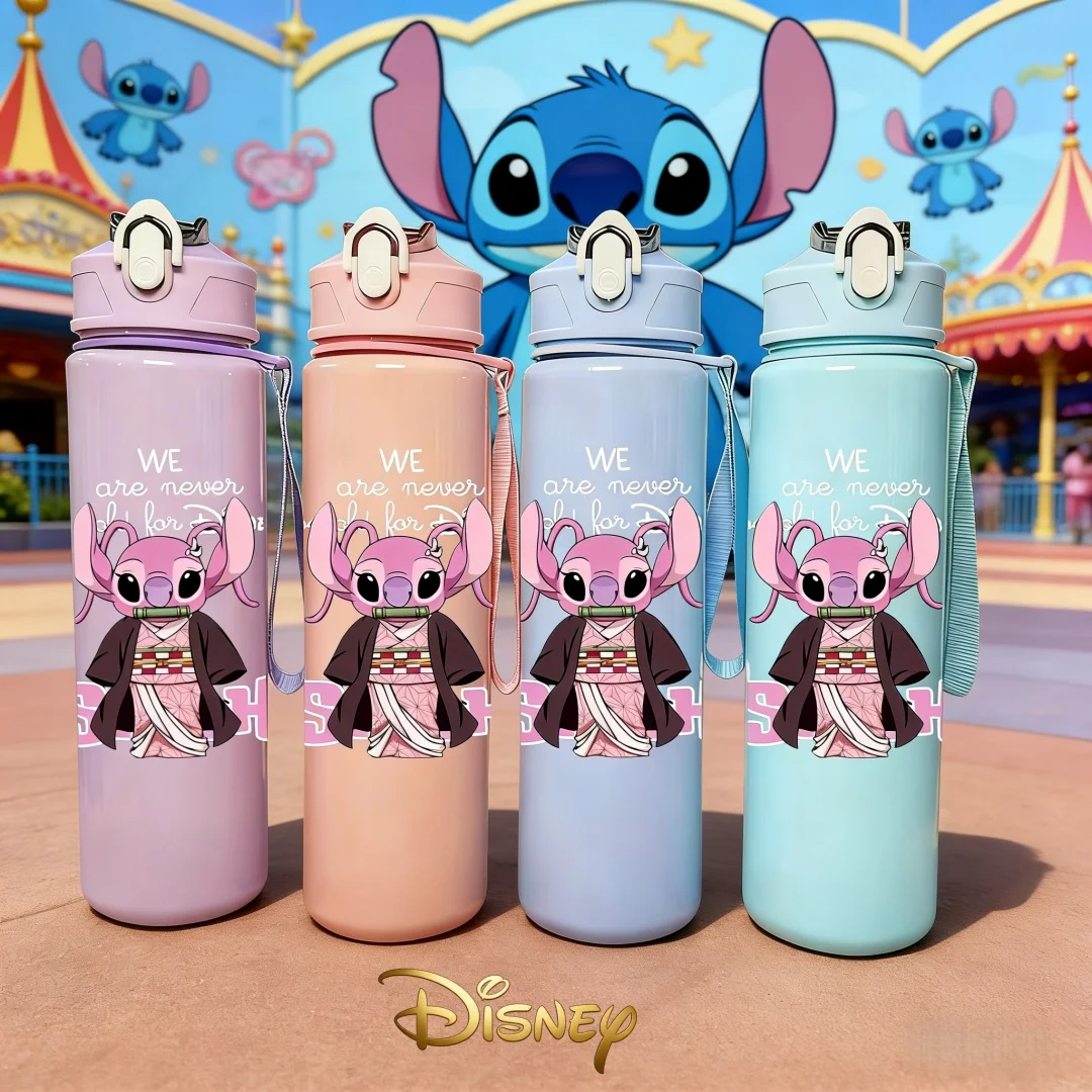 

Бутылка для воды с 3D-принтом Disney Angel, новая крышка с кнопкой открывания, графический дизайн в стиле костюма, многоразовая, легкая, для путешествий