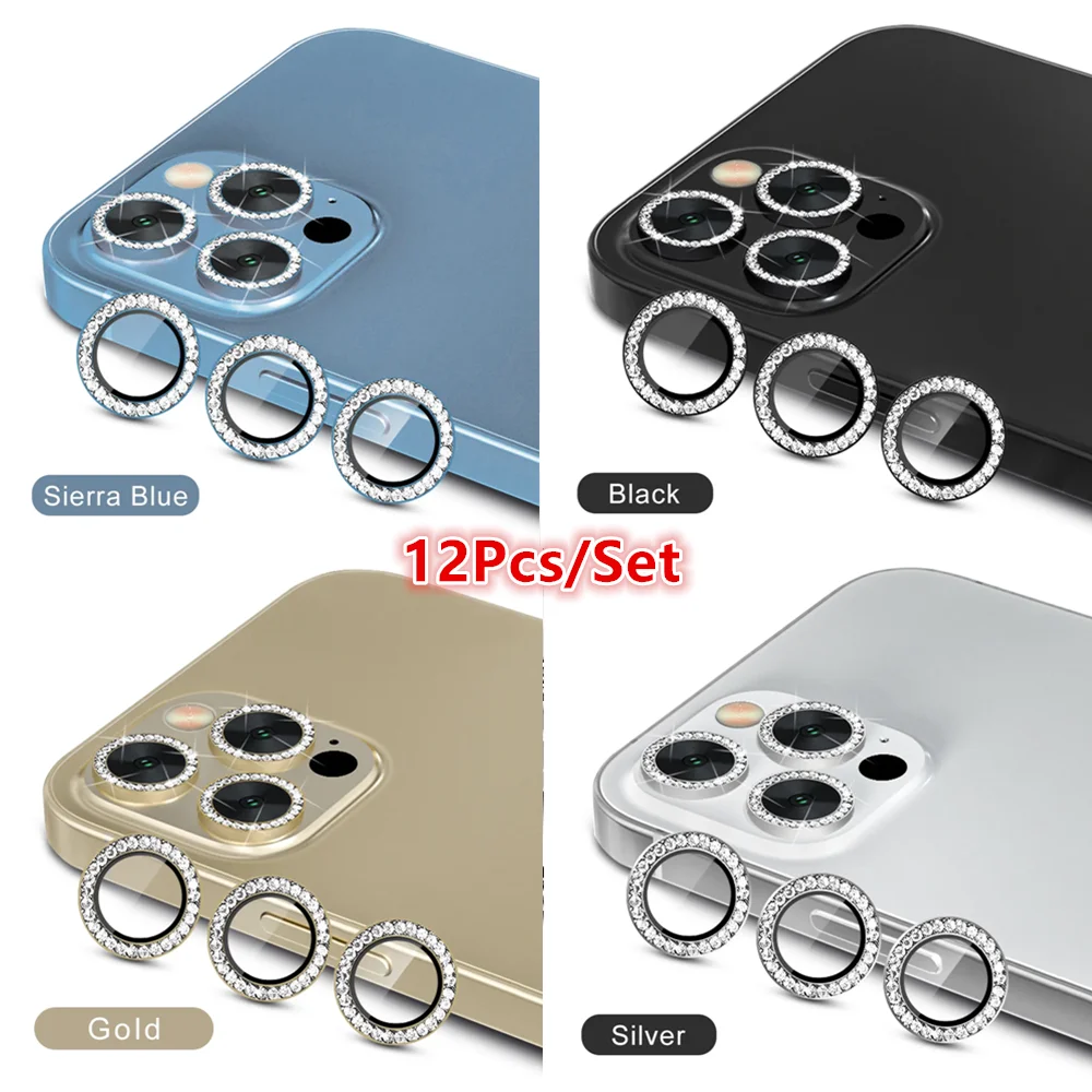 12-8PC Rear Diamond Lens Protector For Iphone 16 Pro Max Camera Tempered Glass For Iphone 16 15 14 Pro Max Ring Cover Case Film