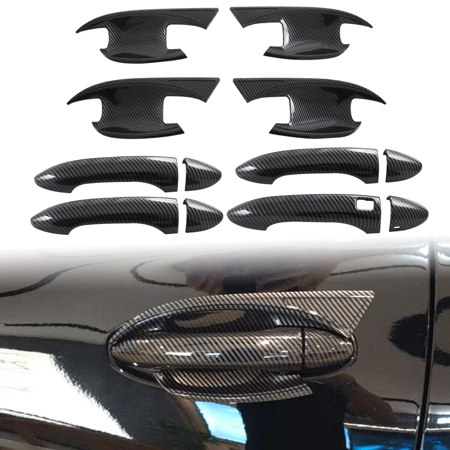 

For Chery Omoda 5 C5 FX 2023 2024 2025 Car Exterior Door Handles & Door Handles Bowl Cover Trim ABS Carbon Style 12pcs