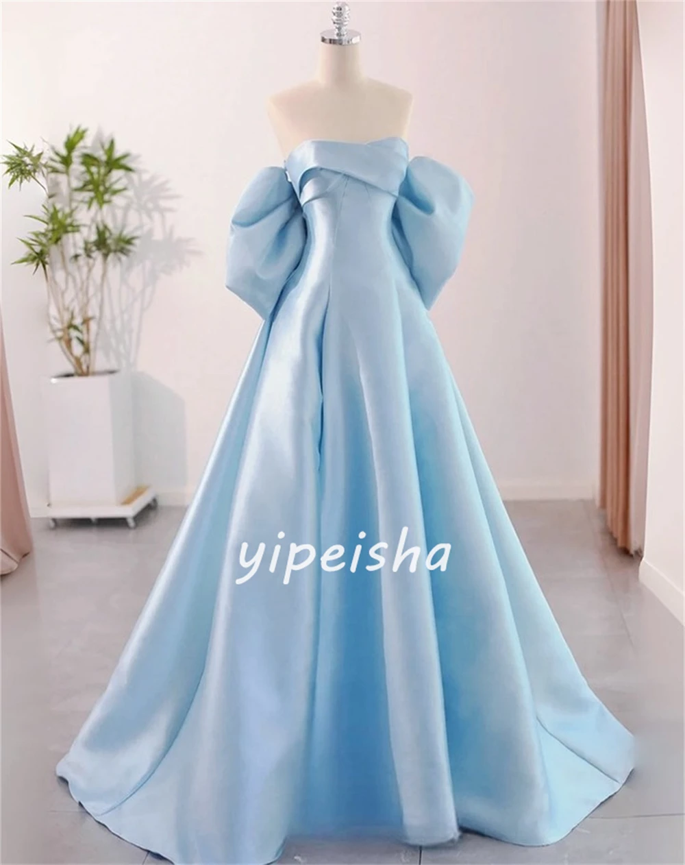 Satin Pleat Party A-line Strapless Bespoke Occasion Gown Long Dresses