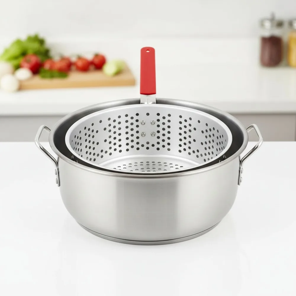 

10.5 Quart Aluminum Stock Pot with Strainer Basket, Ideal for Outdoor Cooking & Frying