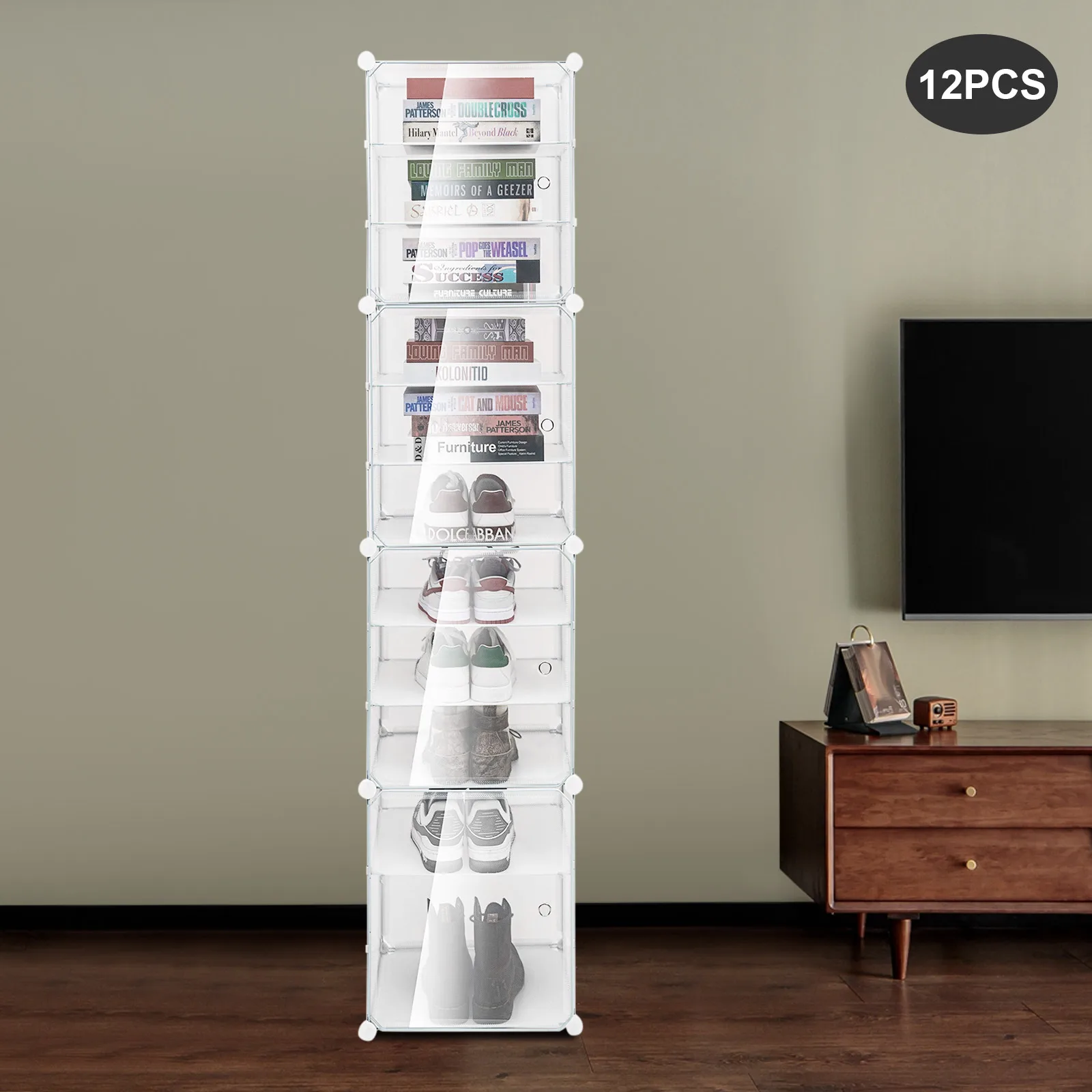 

Modern 72-Pair Shoe Storage Rack PP & Iron Material Free Combination Transparent Doors For Home Hallway Cloakroom