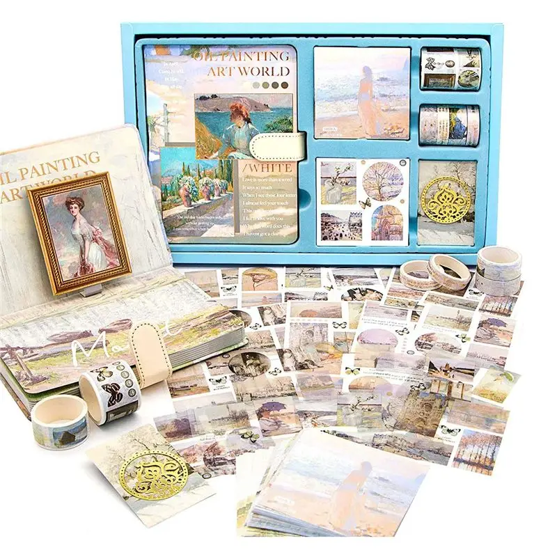HITL Aesthetic Scrapbook Journaling Kit,Vintage Oil Painting B6 Notebook Scrapbooking Supplies Art Stickers,D