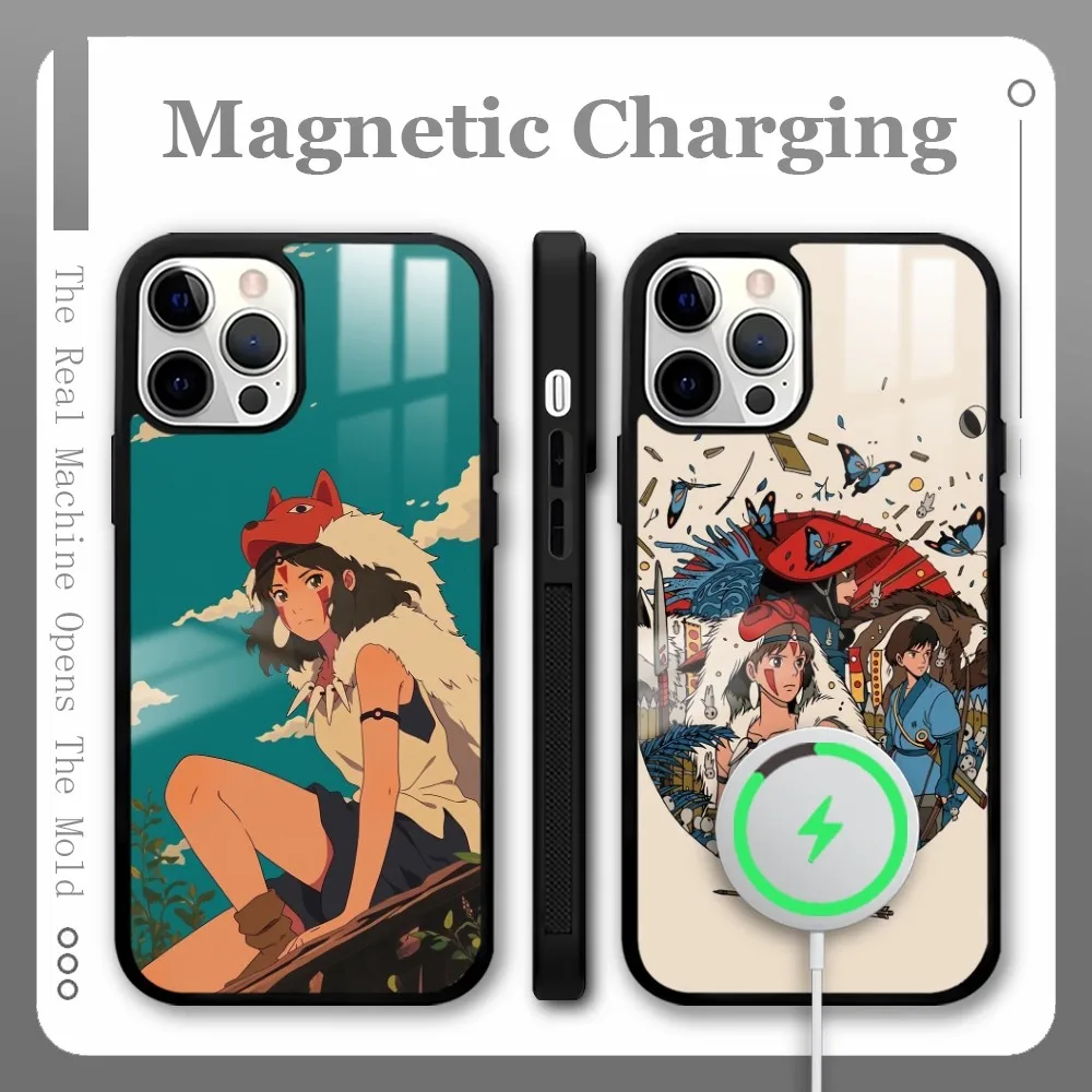 

Anime P-Princess M-Mononoke Phone Case For iPhone 16 15 14 13 12 11 Pro Max Plus Mini Magnetic Magsafe Wireless Charging Cover