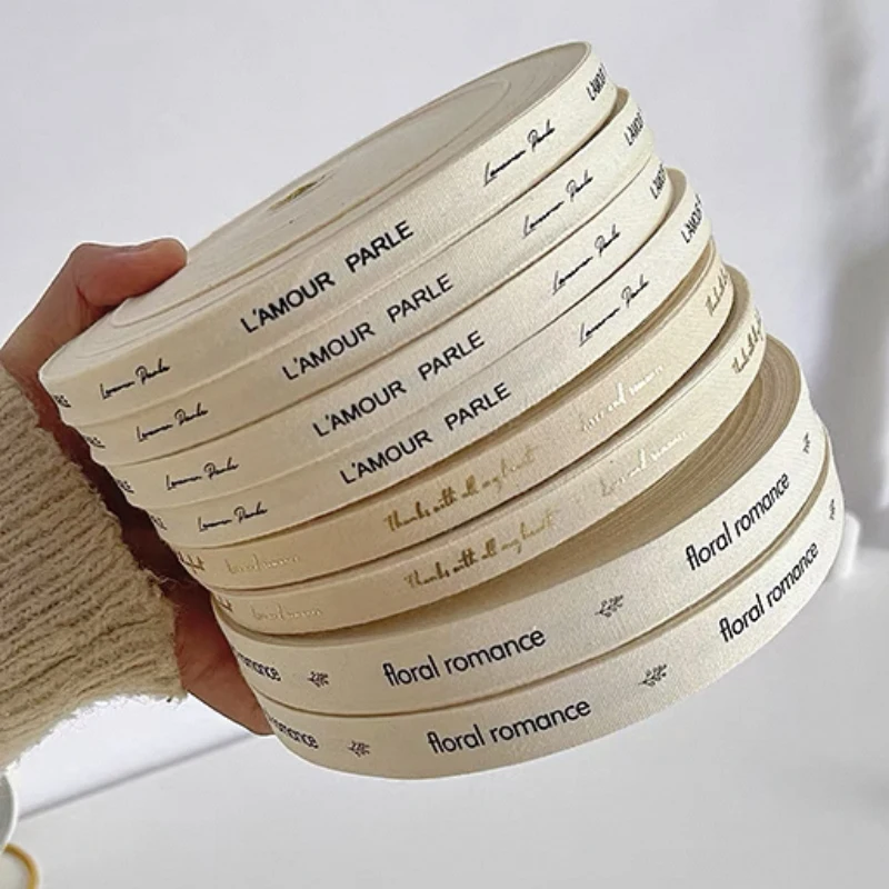 

Custom Printed Logo Text Cotton Ribbon for Jewerly Brand Package Personalized Gifts And Crafts