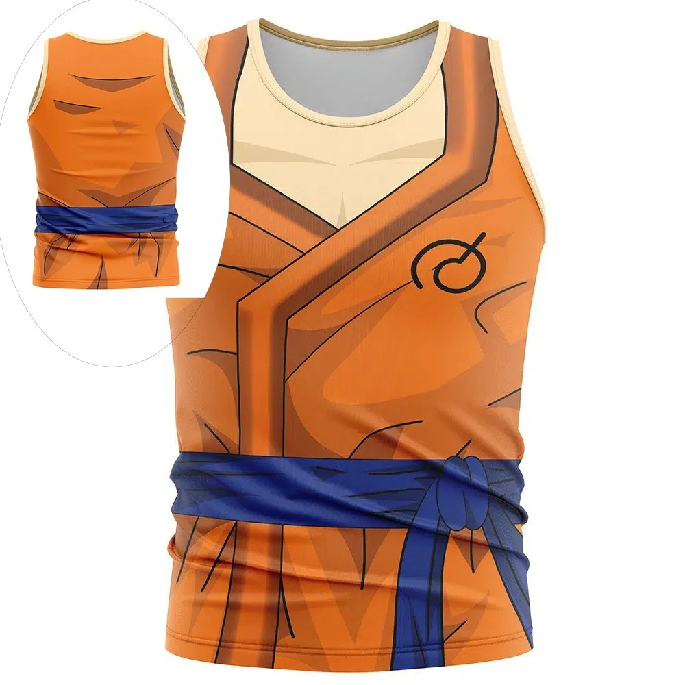

2026 Summer Oversized Dragon Ball Cosplay Tank Top, Goku Damaged Gi 3D Print Retro Streetwear Breathable Polyester Sports Top