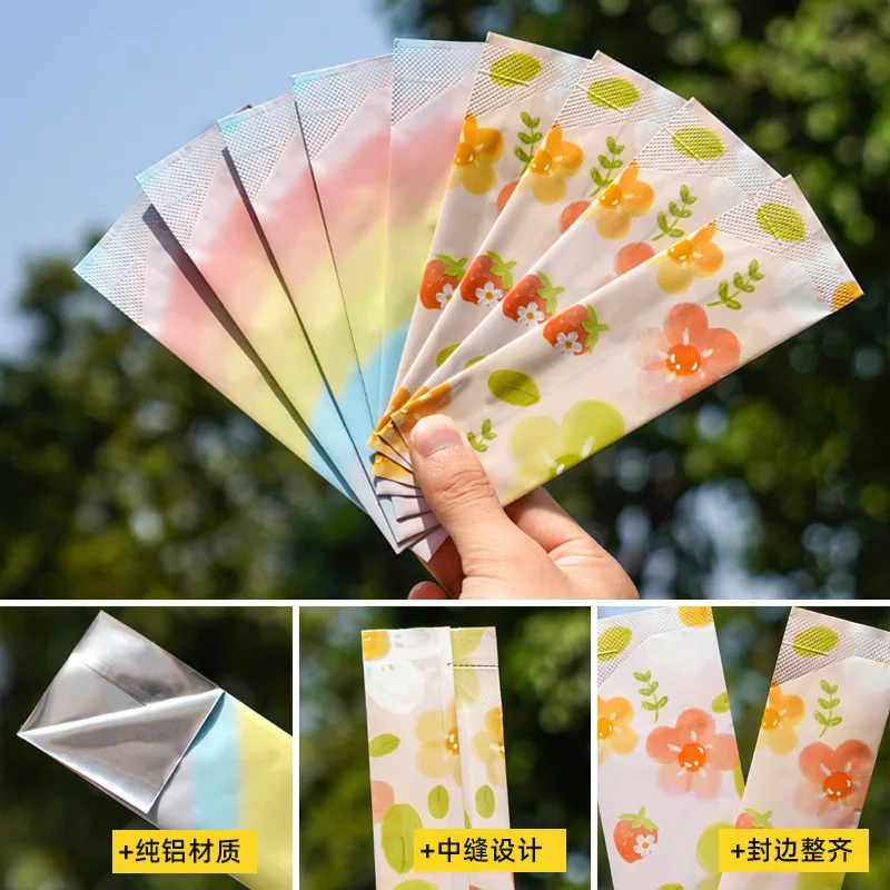 

100Pcs Rainbow Flower Long Aluminum Foil Packaging Bags Coffee Milk Tea Meal Replacement Powder Sugar Packet