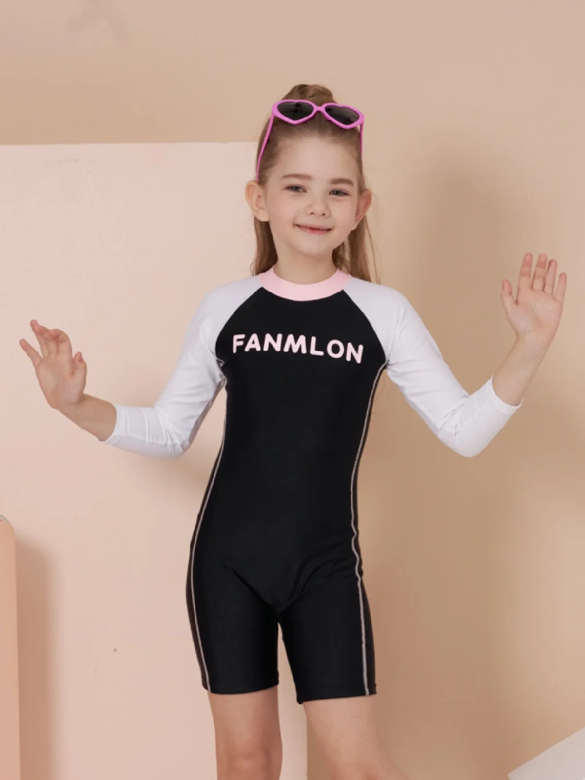 

Солнцезащитный цельный купальник с длинными рукавами для девочек, детский, консервативный, свободный, модный, в корейском стиле