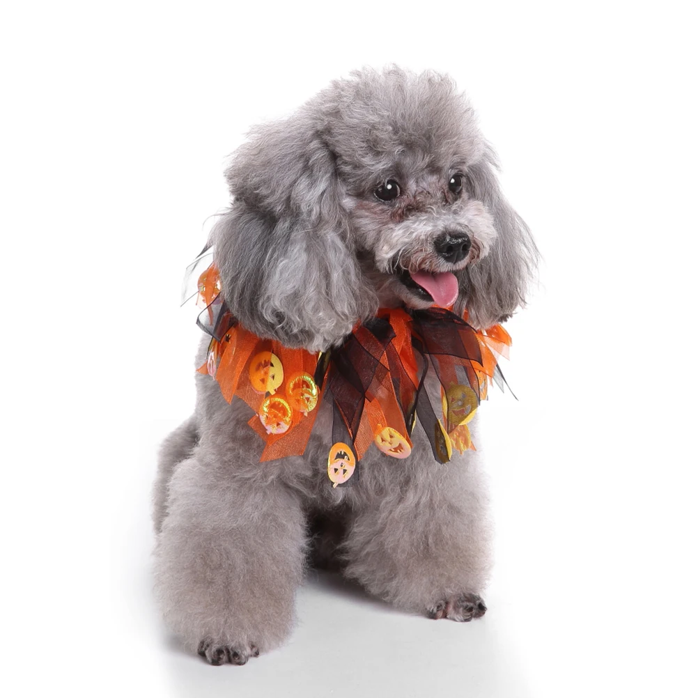 

2Pcs Dog Collar Elastic Decorative Pom Poms Halloween Birthday Costume Pet Necklace Small Size Circular Dog Necklaces