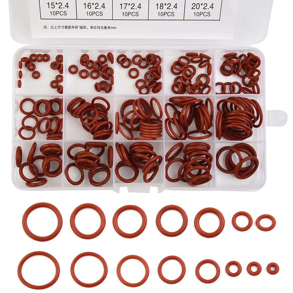 

225 Pieces Of Silicone Red O-ring VMQ O-ring Grade Sealing Gasket Oil Resistant And High Temperature Resistant Pipe Gasket