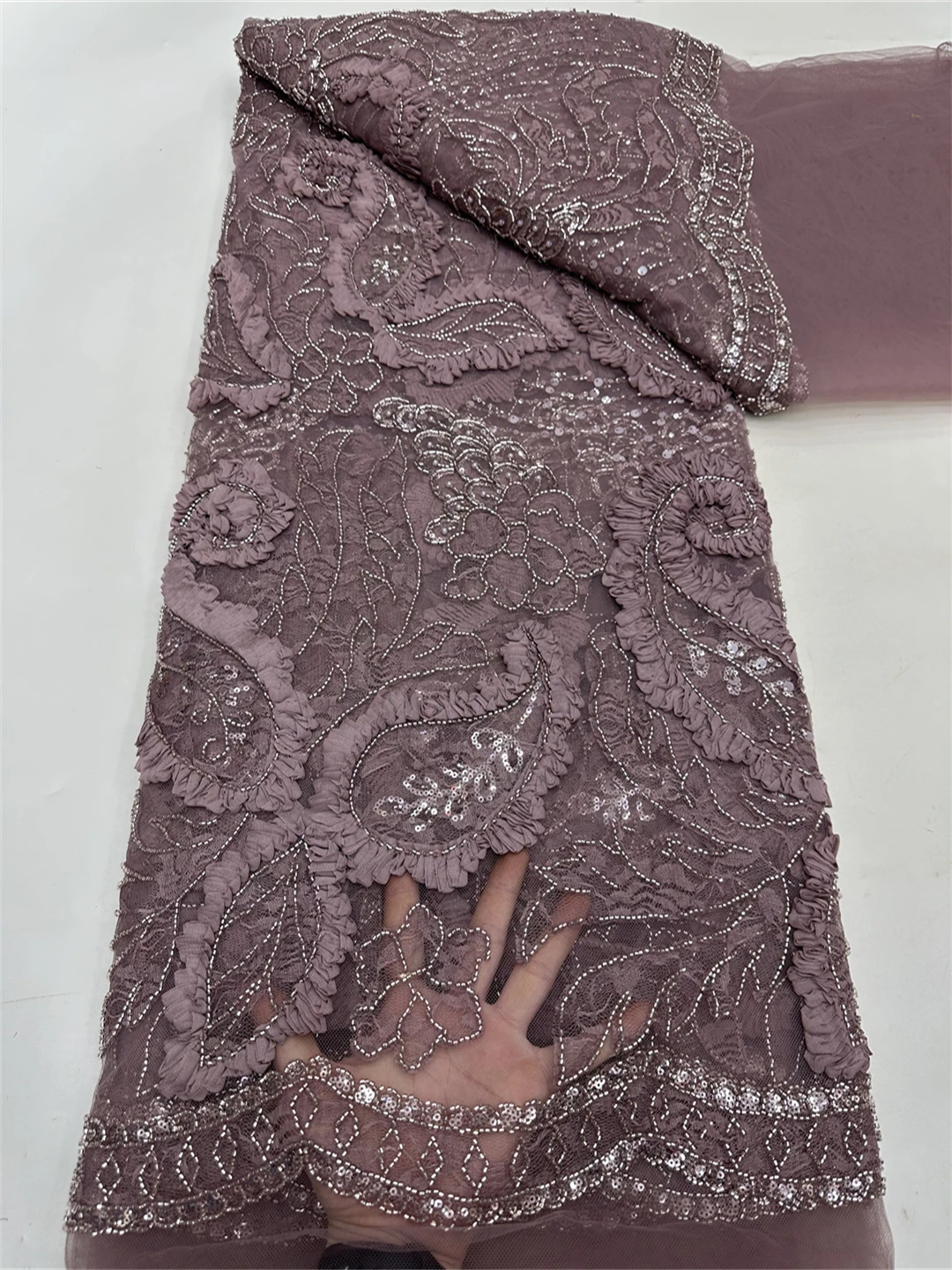 

2025 African French Nigerian High End Tulle Lace Fabric With Beads Sequins Mesh for Embroidery Wedding Party Bride Sewing Dress