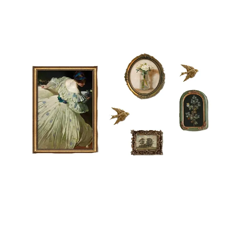 

French antique bedroom bedside decoration 2024 new light luxury high sense master bedroom room mural