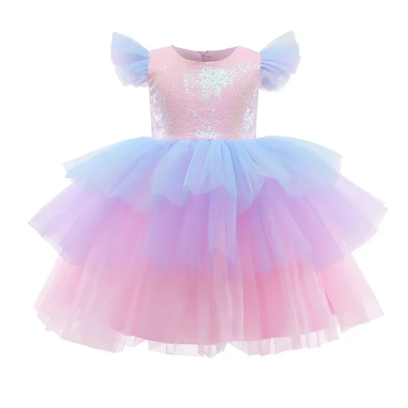 Girls Rainbow Unicorn Princess Dress Cake Layers Tutu Prom Gown For Kids Children Wedding Evening Formal Party Pageant Vestidos