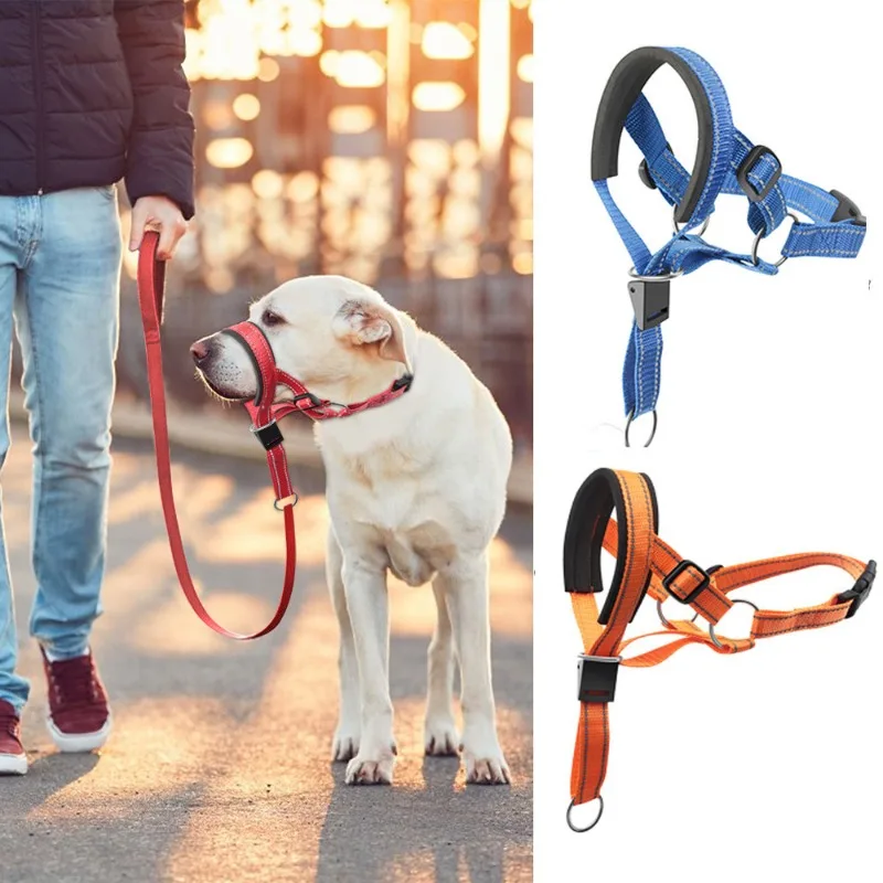 Dog Mouth Muzzles Anti Bark Collar Breathable Training Tool Nylon Muzzle Set With Reflective Strips Summer Pet Leashes