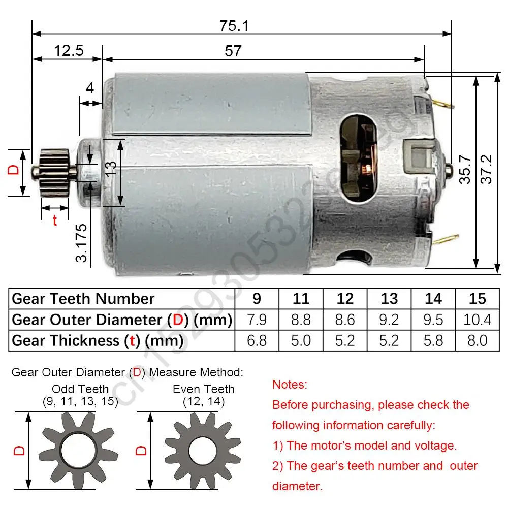 RS550 21V Drill Motor 9 11 12 13 14 15 Teeth Li-ion Battery Screwdriver Motor Replacement for Cordless and Electric Screwdriver