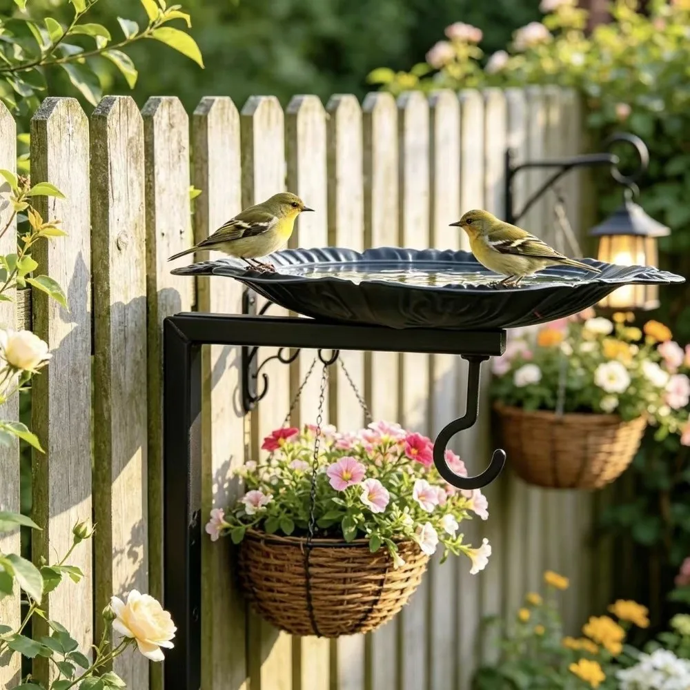 

Vintage Wall Mounted Bird Feeder Cast Iron Food Container Metal Bird Bath Feeding Bowl Rust-Proof Bird Feeding Station Outdoor