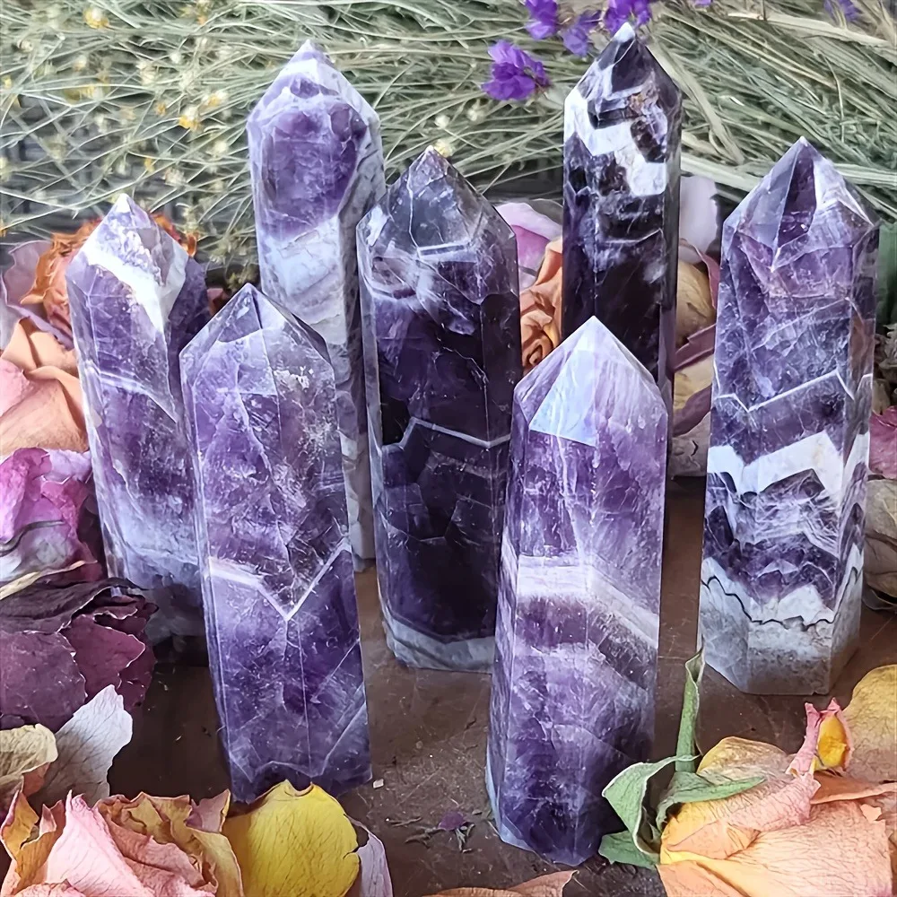 8-15cm Natural Amethyst Crystals Wand Polished Quartz Obelisk Reiki Healing Stone for Meditation Home Decor Spiritual Gift