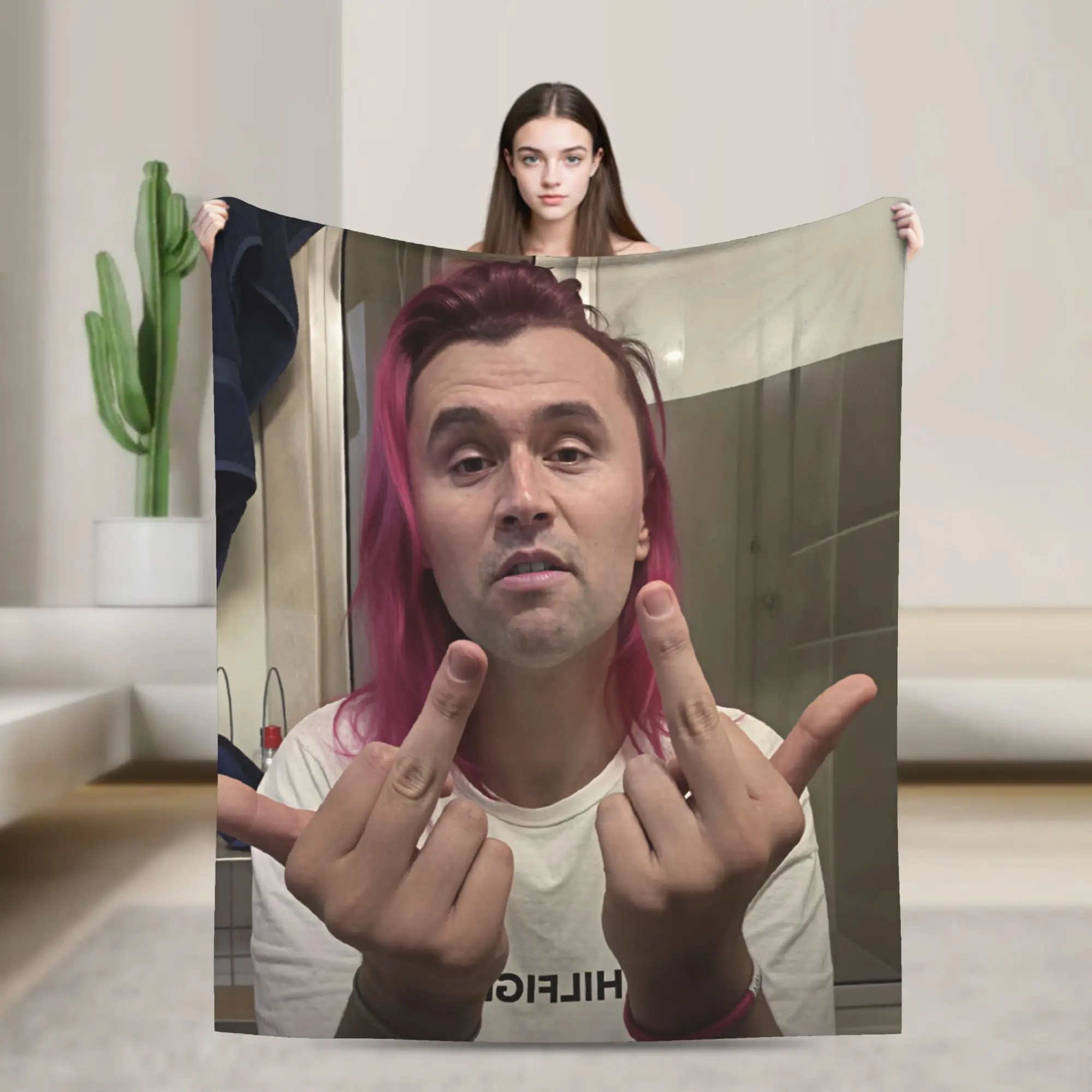Charlie Kirk Pink Hair Edgy Meme Comfortable Blanket  Graphic Picnic Bedding Throws Couch Chair Flannel Bedspread Sofa Bed Cover