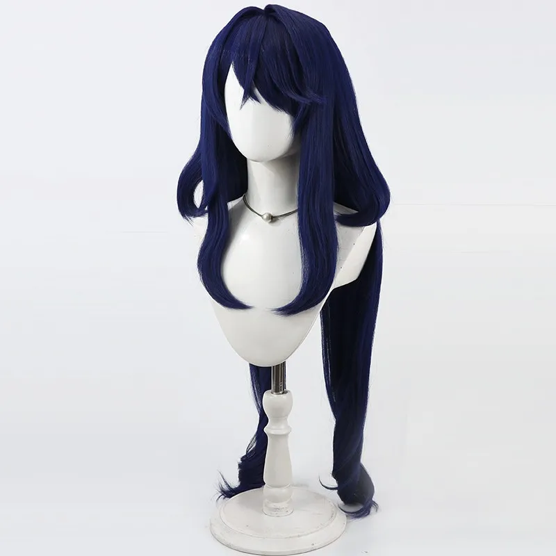 Genshin Impact Lauma Parrucca Cosplay Blu Scuro Frostmoon Scions Lungo Resistente Al Calore Capelli Sintetici Parrucca Lauma Del Partito + Protezione Della Parrucca