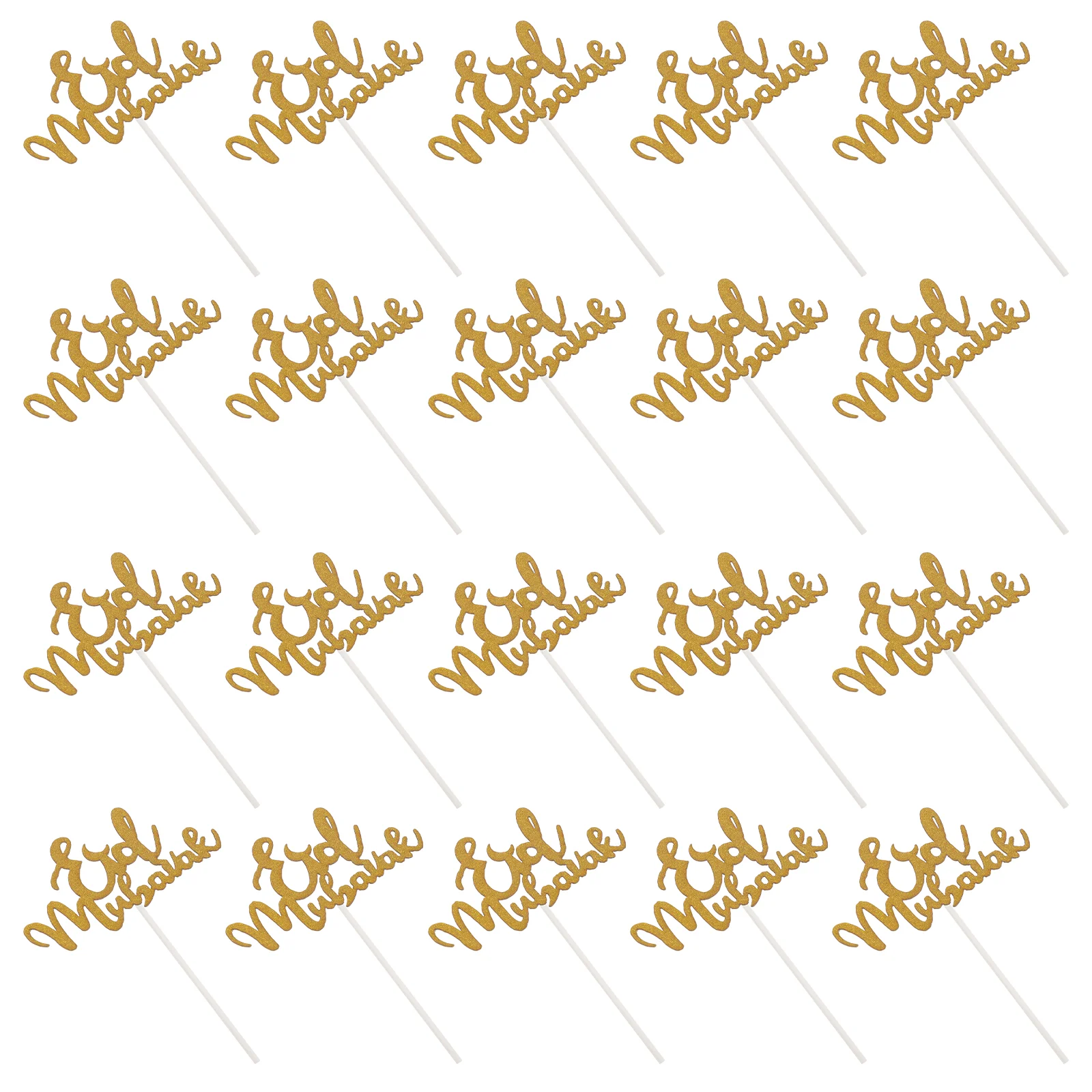 

20pcs Eid Mubarak Cake Topper Unique Cupcake Ornament Picks Cake Decor Dessert Adornment for Party Festival (Golden, Paper Stick