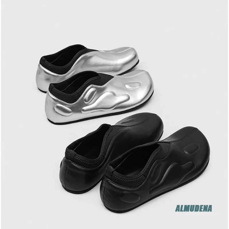 Silver Metallic Men's Casual Slip-On Shoes Round Toe Low Top Streetwear Outdoor Minimalist Fashion Comfortable Daily Work Shoes view 4