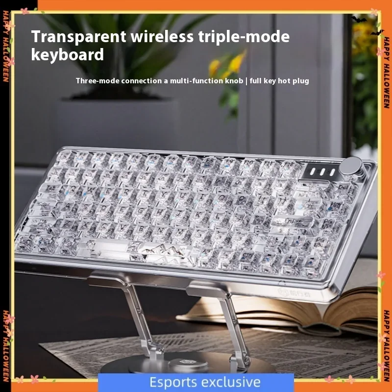 

Eweadn V82 Transparent Mechanical Keyboard Wireless Bluetooth Three-mode Custom Hot-swapable Crystal Spindle Mahjong Sound