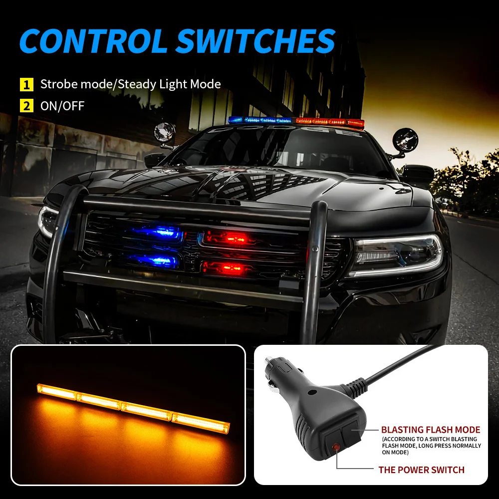 Auto En Vrachtwagen Waarschuwingslampje Cob Lange Stroboscoop Licht Auto Fitting Medium Mesh Dak Led Waarschuwing Licht Strobe Licht Weg Indicator