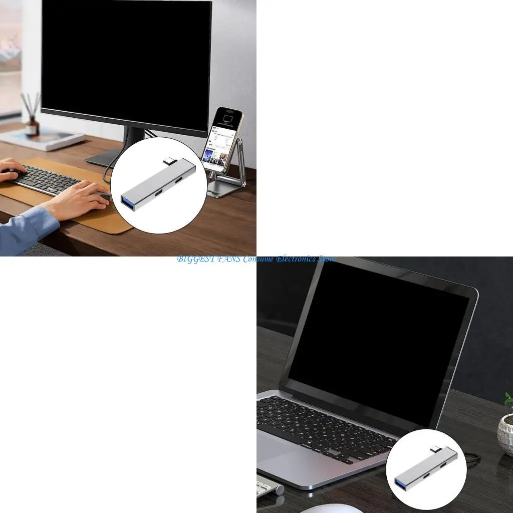 

Speed Type C Hub Type C to 2Type C+USB Port Extension Adapter with USB3.0, USB2.0 Port for Universal Compatibility