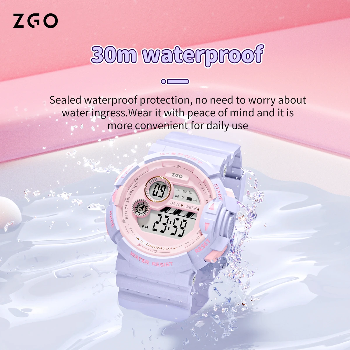 ZGO women's digital watch  multi-functional timing sports waterproof electronic watch Gift 821