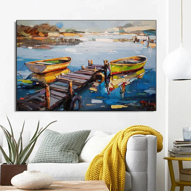 

Abstract Scenery Oil Painting on Canvas Sailing Boat Ship Wall Art Painted Posters and Picture Unframed Decor Wall Canvas