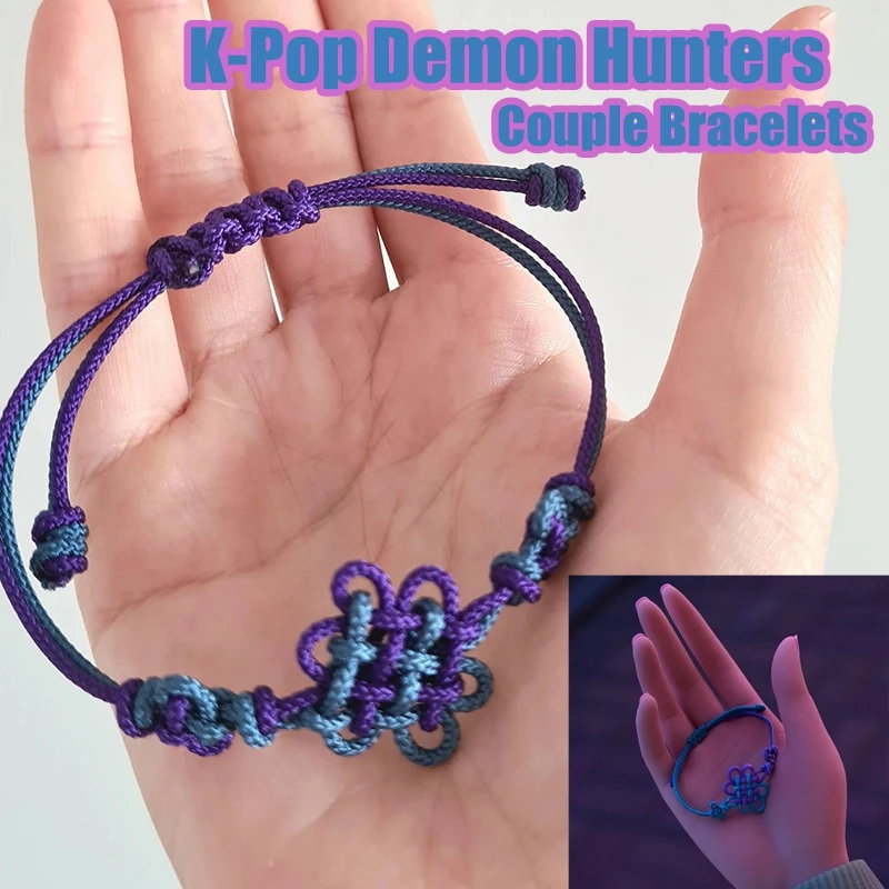 Pulsera tejida con nudo chino, pulsera de Anime Kpop Huntrx, accesorios de joyería para disfraz, pulsera de pareja Rumi Jinu, cuerda de la suerte de colores