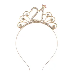 Happy 19 21 25 30 40 Birthday Headband Gold Rhinestone Birthday Tiara Crown for Girls Women Birthday Party Decoration Supplies