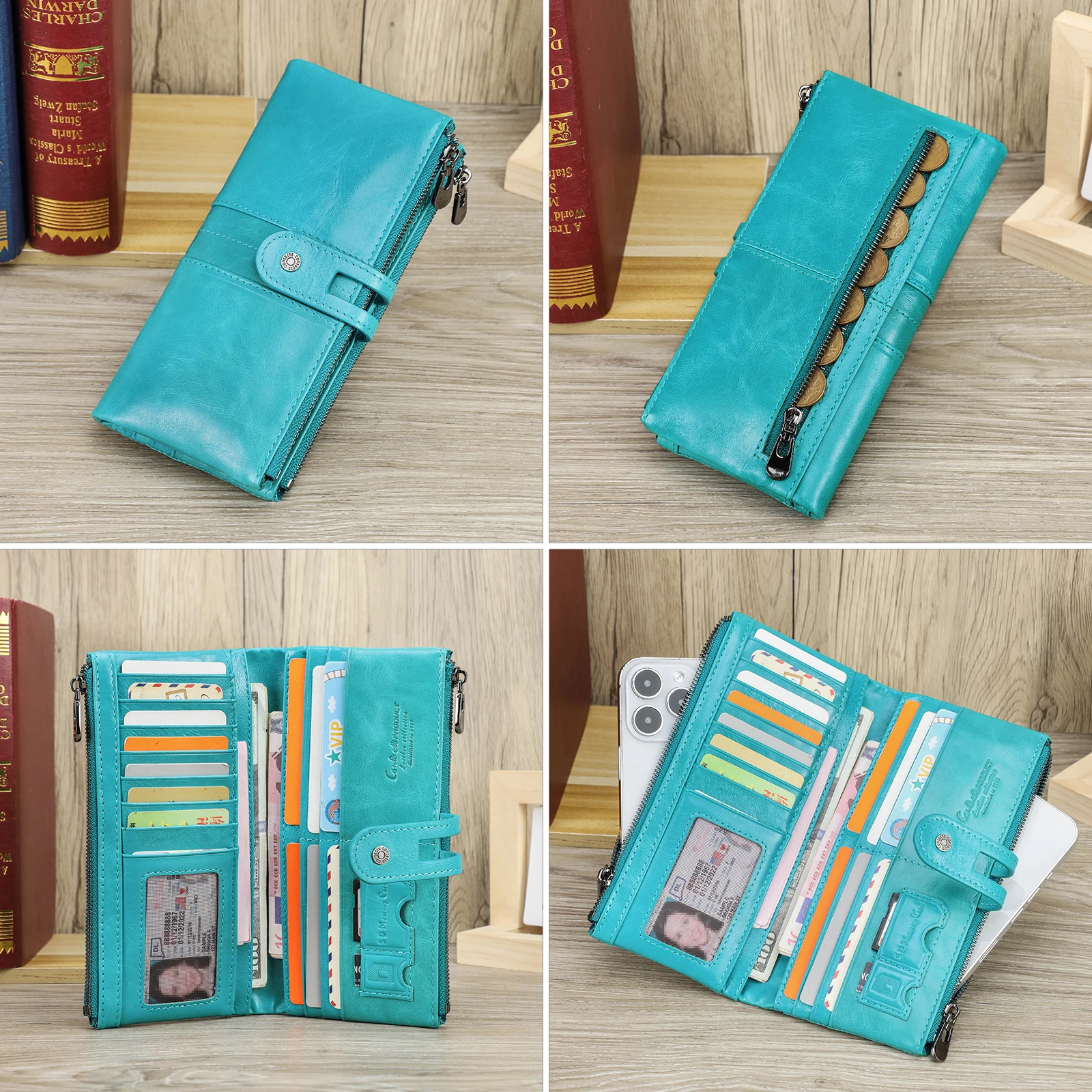 Contact\'S Genuine Leather Women Wallet Female Coin Purse Long Walet Zipper Phone Pocket Money Bag Lady Card Holder