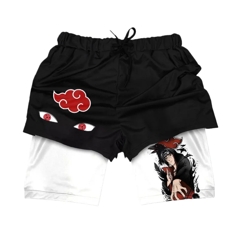 NOVEDAD DE VERANO 2021, pantalones cortos deportivos americanos para hombre, pantalones cortos deportivos con estampado de Naruto de Anime de doble capa para correr, pantalones cortos de algodón de secado rápido