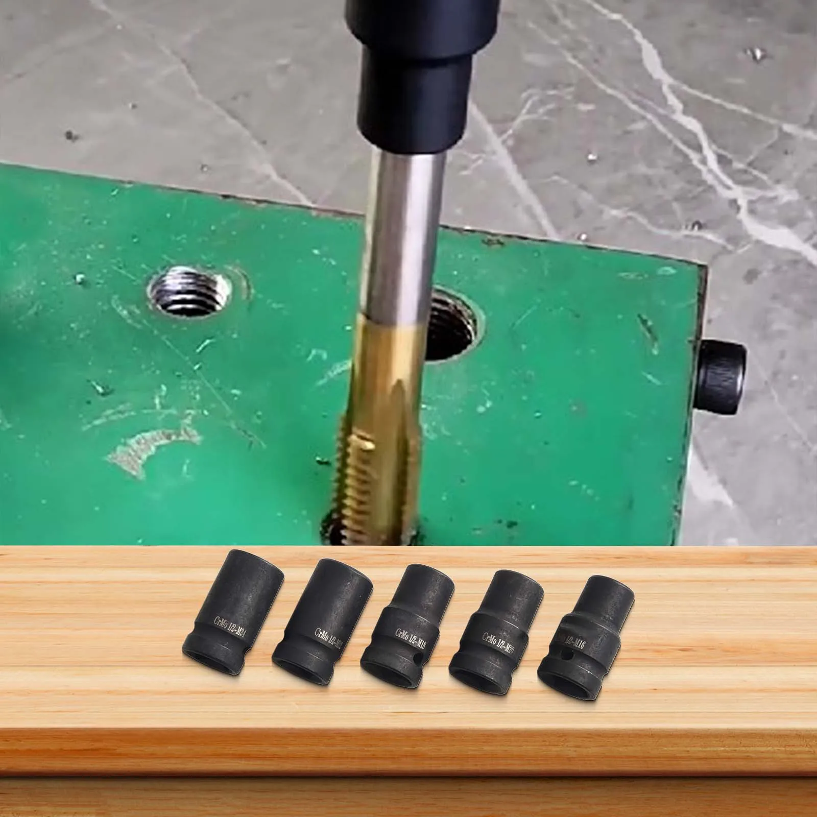 

For Hard-to-Reach Areas 1/2 Inch Tap Socket M6-M24 Socket Chromium Vanadium Steel High-Quality Material For 1/2 Inch Ratchets