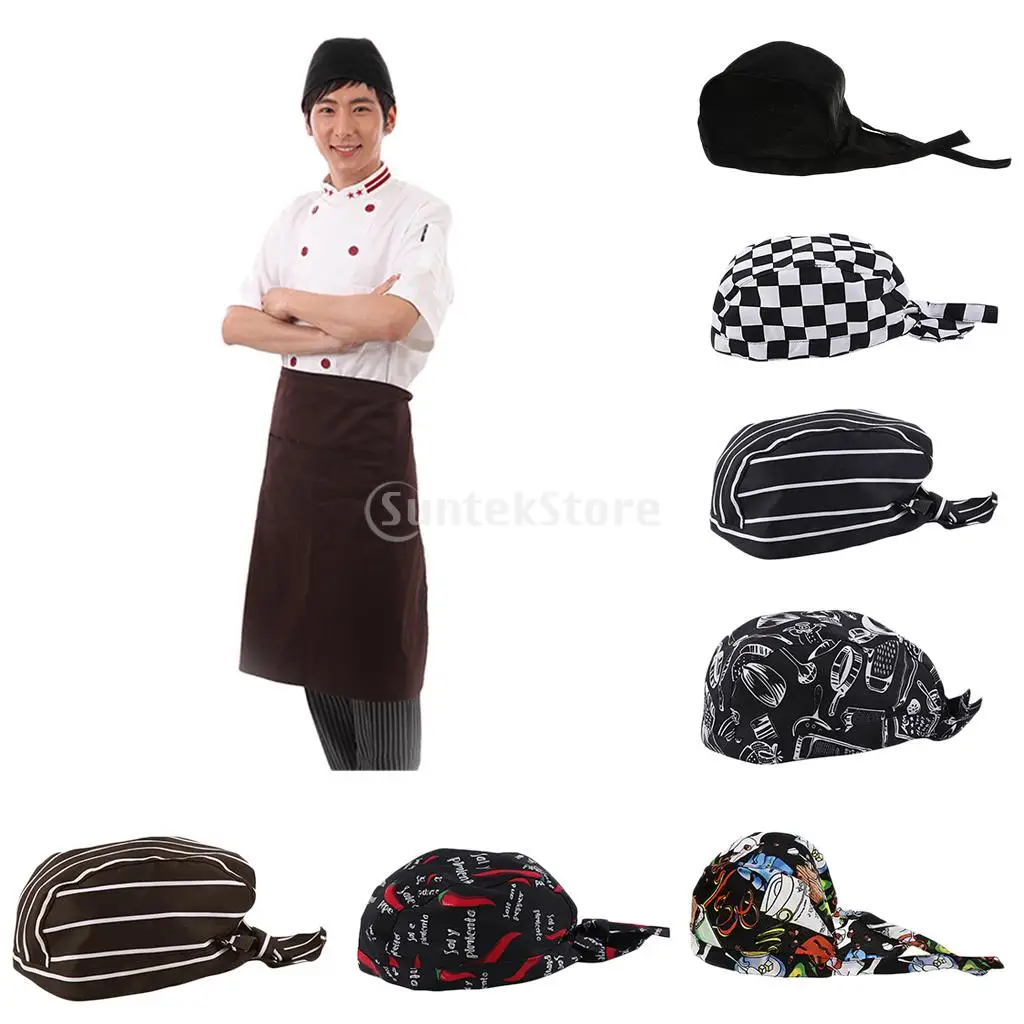 Unisex Chef  Kitchen Chef Hat Cooker Headwrap Hat Chef Tie Back  Kitchen Catering  Cotton Pirate Hat Bandana Hat