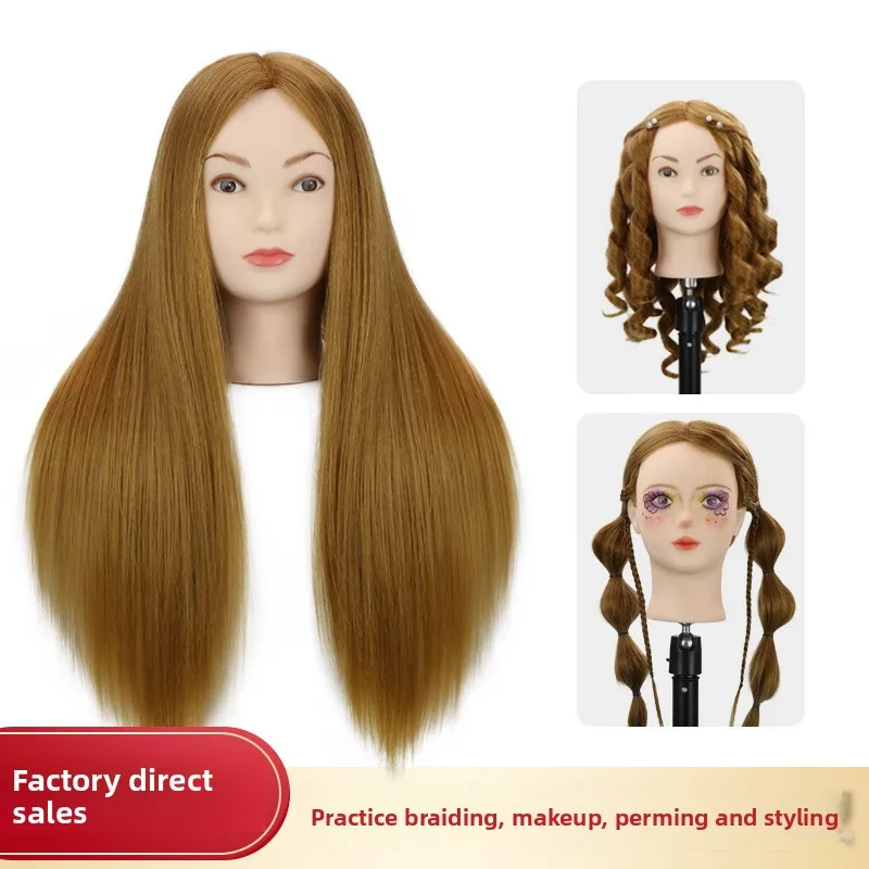 85-本物の人毛人形ヘッドマネキン練習用ストレートホットカール編み込みカット理髪ディスクヘアメイクアップダミーヘッド