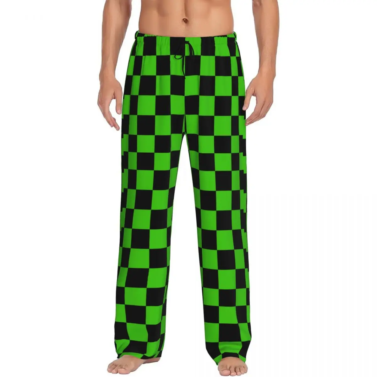 

Custom Checkered Pattern Pajama Pants Sleepwear Men Elastic Waistband Green Black Checkerboard Sleep Lounge Bottoms with Pockets