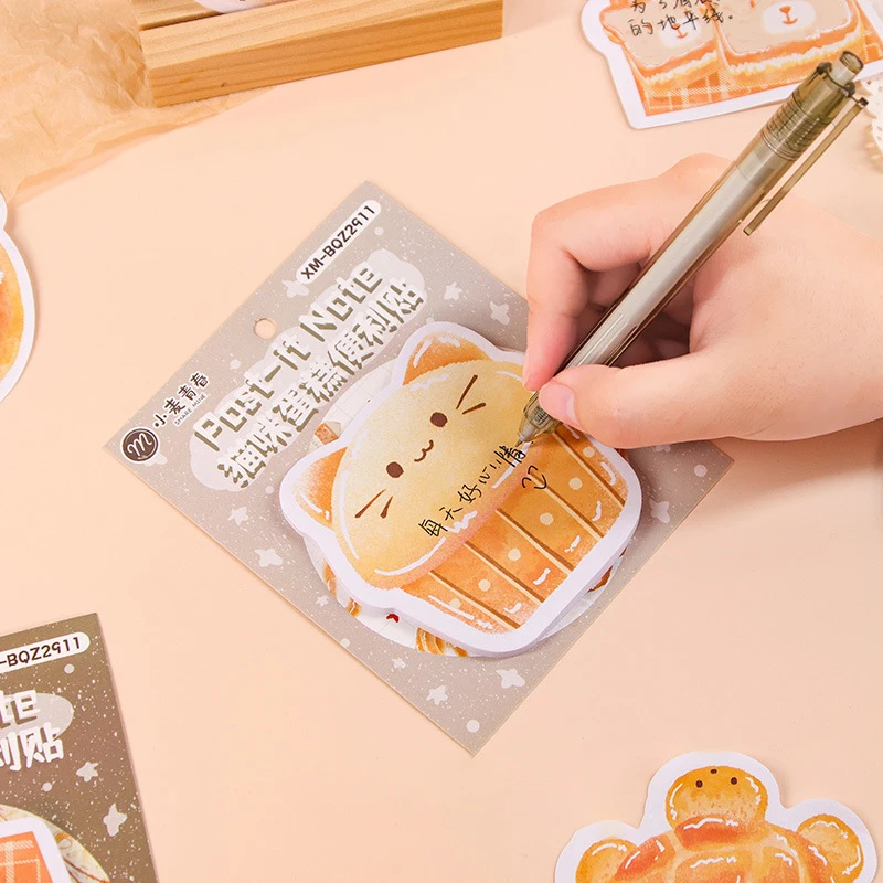 40 Vellen Kawaii Speciaal-Vormige Dieren Brood Toast Plakbriefje Schattig Zelfklevend Notitieblok School Kantoorbenodigdheden