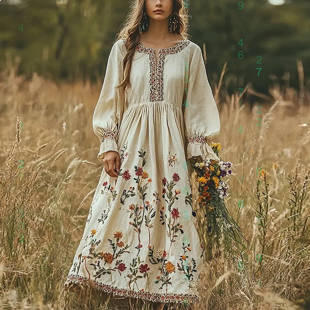 

Bohemian Long Sleeve Dress Vintage Maxi Dress Spring Summer Floral Boho Dresses